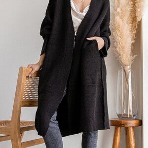 Lulus Cozy Love Black Long Cardigan Sweater Medium